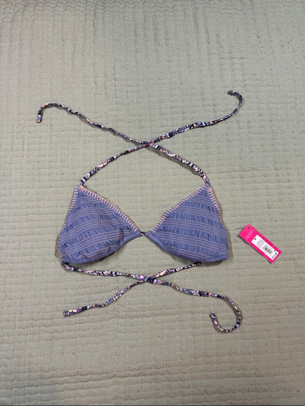 Xhilaration Lavender Textured Triangle Bikini Top with Floral Ties